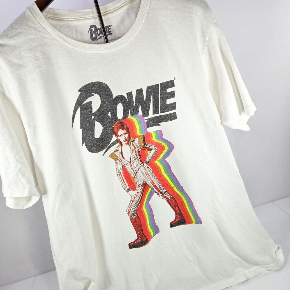 David Bowie Ziggy Stardust Rainbow Graphic T-Shirt White Men’s XL